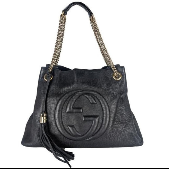 ๐Gucci Black Cellarius GG Logo Leather Soho Satchel Chain Handbag๐ - Picture 1 of 11